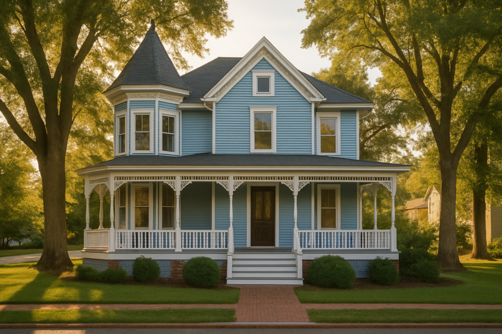 Restored Victorian home with fresh exterior paint in historic Ashland, Virginia