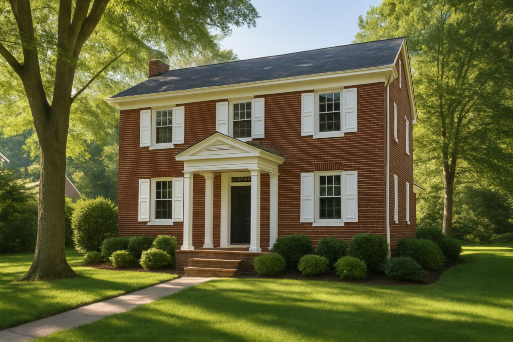 Brick colonial home with freshly painted trim in Henrico, Virginia