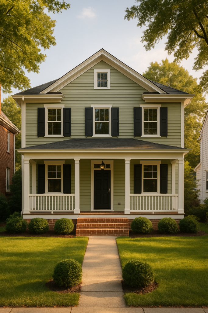 Freshly painted two-story home with white trim in a Richmond, Virginia neighborhood